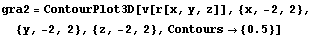 gra2 = ContourPlot3D[v[r[x, y, z]], {x, -2, 2}, {y, -2, 2}, {z, -2, 2}, Contours -> {0.5}]